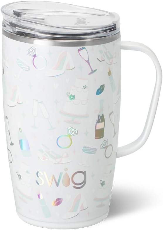 Swig Life 18oz Insulated Travel Mug with Handle & Lid, Bride to Be | Triple Insulated Stainless Steel - Handle & Lid Included - Keeps Coffee Hot or Cold - Cup Holder Friendly