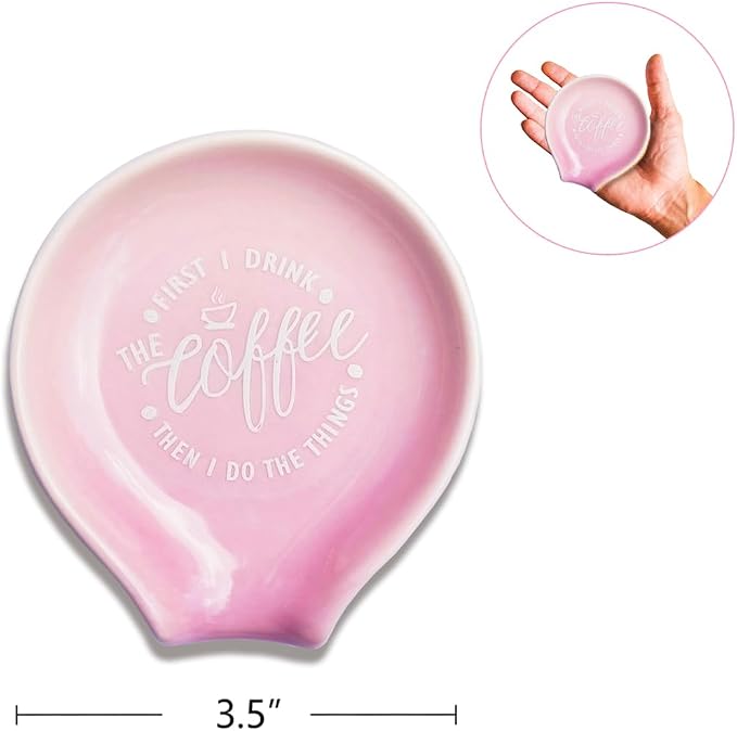 Funny Coffee Quote First I Drink The Coffee Then I Do The Things Ceramic Spoon Holder-Light Purple Coffee Spoon Rest -Cafe Station Bar Accessories