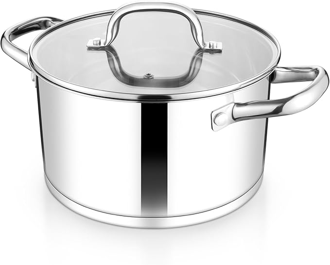 TeamFar 5 QT Stock Pot, Tri-ply Bottom Stainless Steel Stockpot | Cooking Soup Pasta Pot with Lid for Gas/Induction/Electric Stoves, Non-toxic & Heavy Duty, Double Handles & Dishwasher Safe