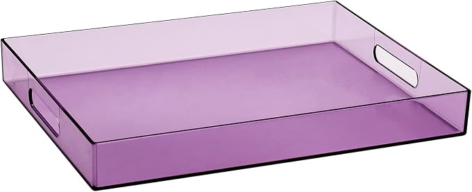 Sooyee Violet Clear Acrylic Serving Tray with Handles, 16" x 12" | Decorative, For Breakfast, Tea, Food, Butler, Coffee, Table Ottoman Vanity Countertop