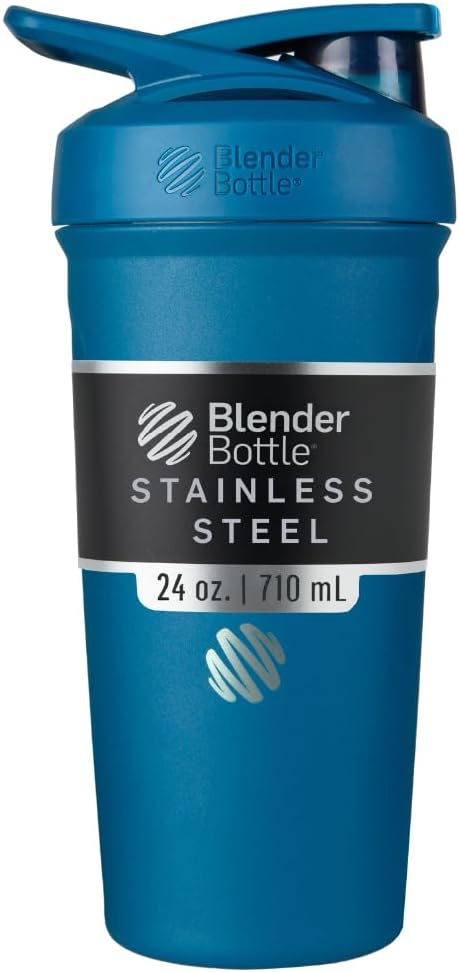 BlenderBottle Sport Flip Stainless Steel Shaker Bottle 24 oz Ocean Blue