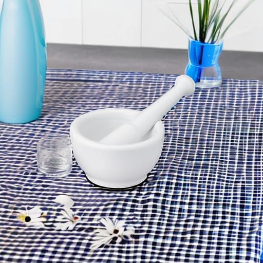 HIC Kitchen Mortar with Pour Spout and Pestle, Fine Porcelain, 4.25-Inch, Spice Herb Grinder, Pill Crusher, Nut Butter Maker