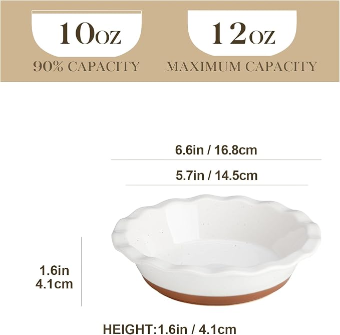 MALACASA Ceramic Mini Pie Pans Set of 6, 6 Inch Pie Plates for Baking with Ruffled Edge, Small Quiche Baking Dish Pans Tart Pans, Individual Pot Pie Plates, Microwave & Oven Safe, Khaki White | Khaki White Small Pie Plates for baking for Quiche, Tart, ...