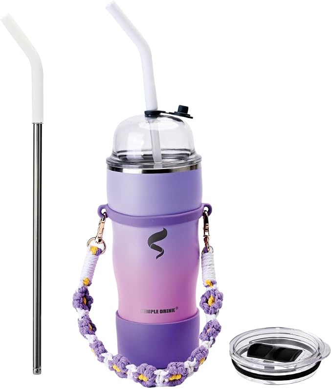 20 oz Insulated Tumbler with Straw, Pink Purple Gradient | 18/8 stainless steel, double-wall vacuum insulation, BPA-free materials, reusable straw, for everyday hot and cold drinks.
