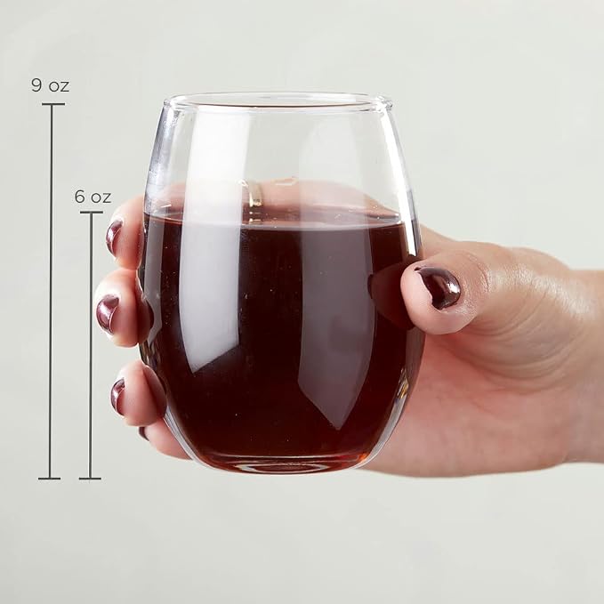 Kate Aspen 9 oz Stemless Drinkware Set of 12 - Clear Glass Cups for DIY Crafts, Party Favors, Bridal Events, Red or White Stemware, Small Tumblers, Decorative Barware, Unique Table Gifts