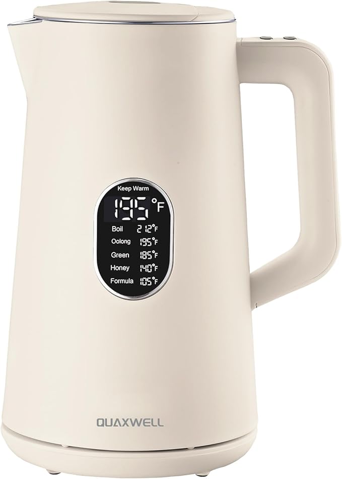 1.5L Electric Kettle Temperature Control, Cream White | Double Wall Cool Touch Teapot, Fast Boil, 5 Temperature Control, LED Display, Auto Shut-Off & Keep Warm