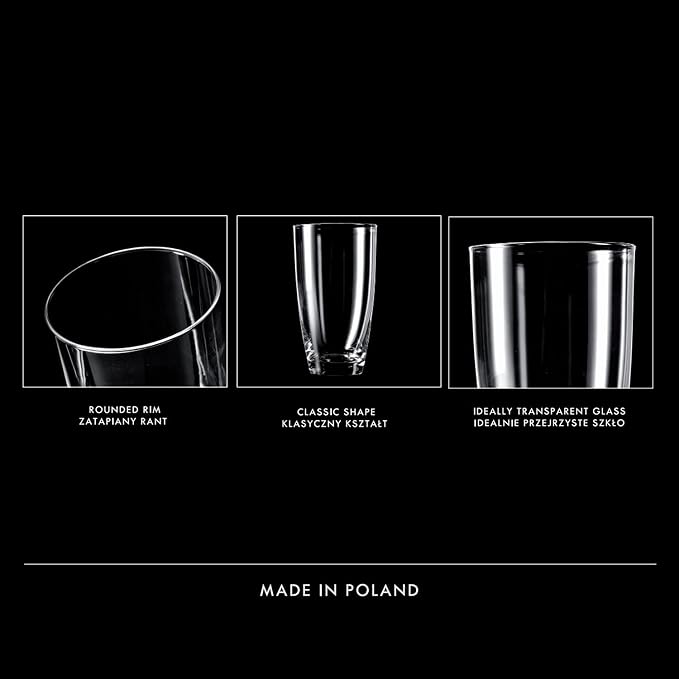 KROSNO Water Glasses Set of 6, 16.9 oz, Mixology Collection | Highball Drinking Glasses, Lead-Free Crystal Glassware, Juice Glasses, Water Glass Set, Dishwasher Safe, Made in Europe