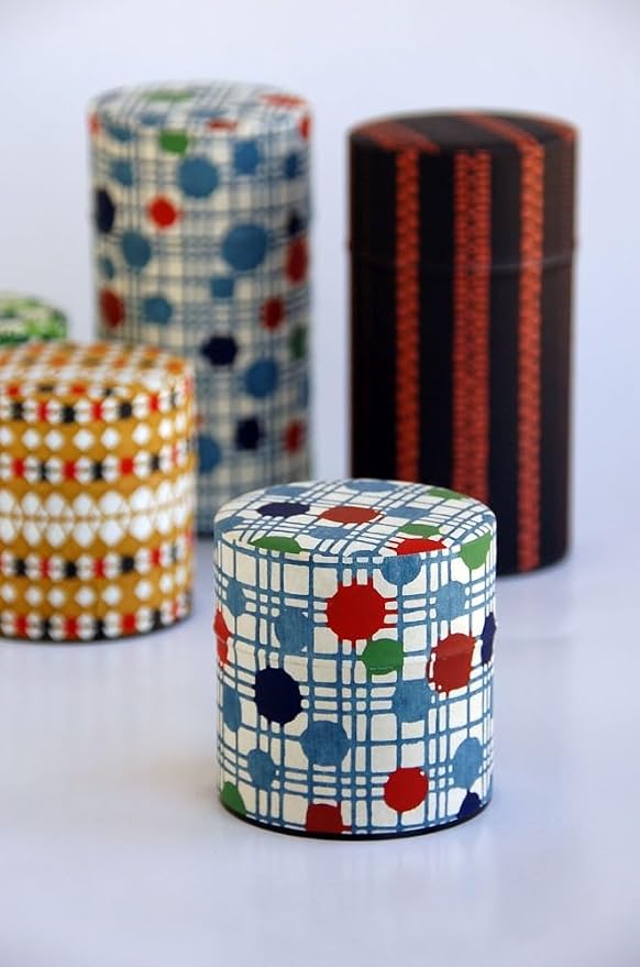 Japanese Pokkan Matcha Coffee Spice Tea Tin Canister Washi Paper Storage with Lid 7.05 oz Capacity (Shima)