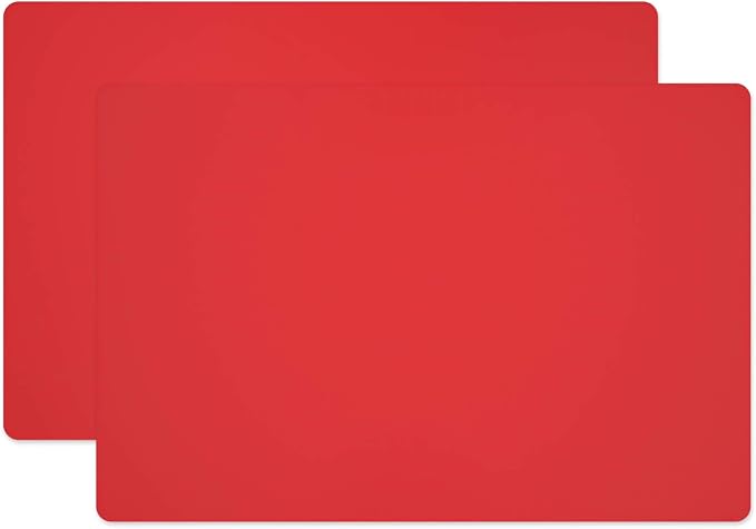 Silicone Placemats, Food-Grade Non-Slip Waterproof, Dining, Stain Resistant, Countertop Protector, Kitchen Counter Mat, Heat Resistant, Baking mat Dishwasher Safe (23.6"×15.7"-2pack, Red)