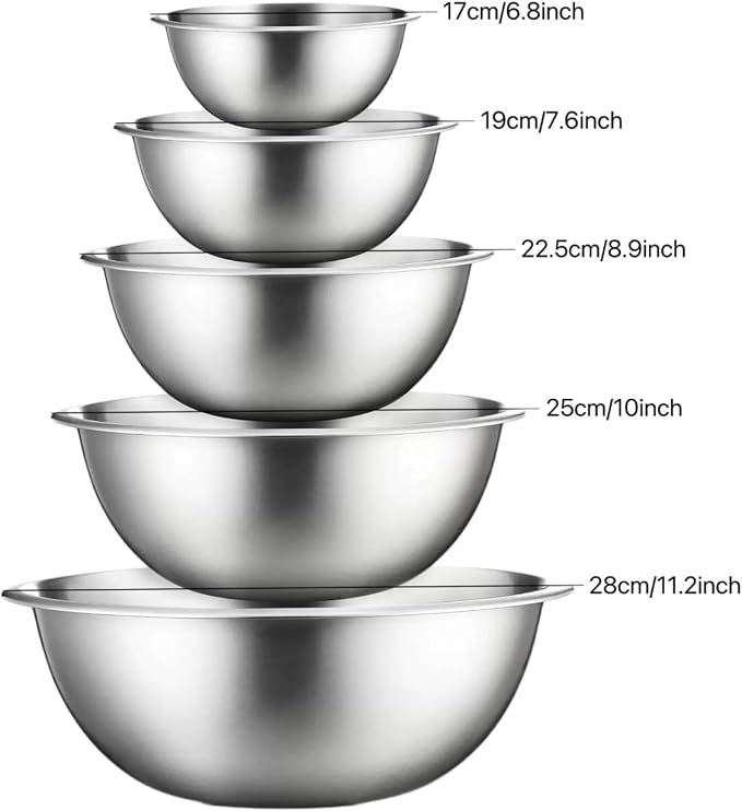 Mixing Bowl Set - 5 Piece, Stainless Steel, Ideal for Kitchen, Cooking, Baking