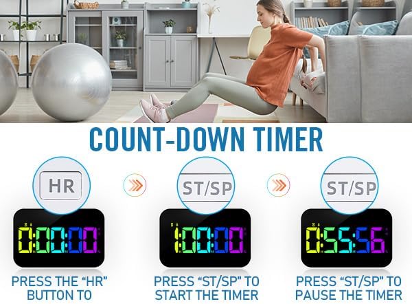 Kitchen Digital RGB Timer, Count Down Up, Rechargeable, Vibration Mode Adjustable Volume and Brightness LED Display, Time Management Cook, Desk, Kids Adults Study Teaching, Kitchen Gadgets