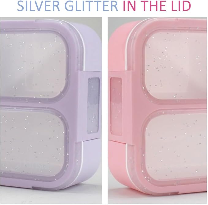 kinsho Small Snack Box Containers for Kids Toddlers, Set of 2 (Pink+Purple) | 3 Compartments, Leak-Proof, Spill Proof, BPA-Free Reusable Small Mini Bento Lunch Box for Daycare School Travel, Holds 2 Cups