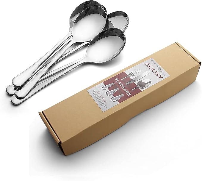 AOOSY Serving Spoons, 6 Pcs X-Large 9.8 In Stainless Steel Serving Spoon | Catering Spoons, Tablespoons for Buffet Banquet Flatware Kitchen Basics, Solid Serving Utensils