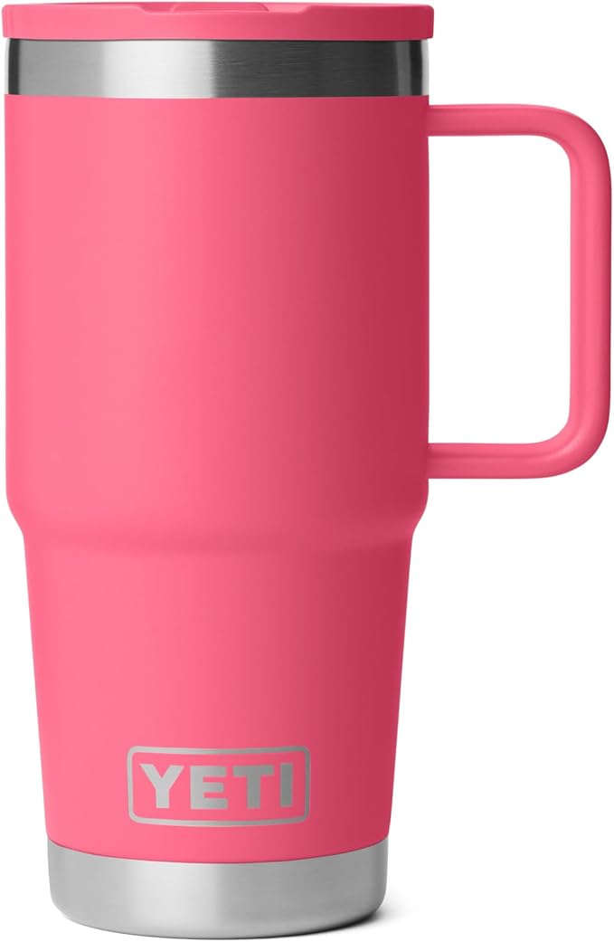 YETI Rambler 20 oz Travel Mug with Flip Straw Lid – Stainless Steel, Vacuum Insulated, Leakproof, Cup Holder Friendly, Tropical Pink