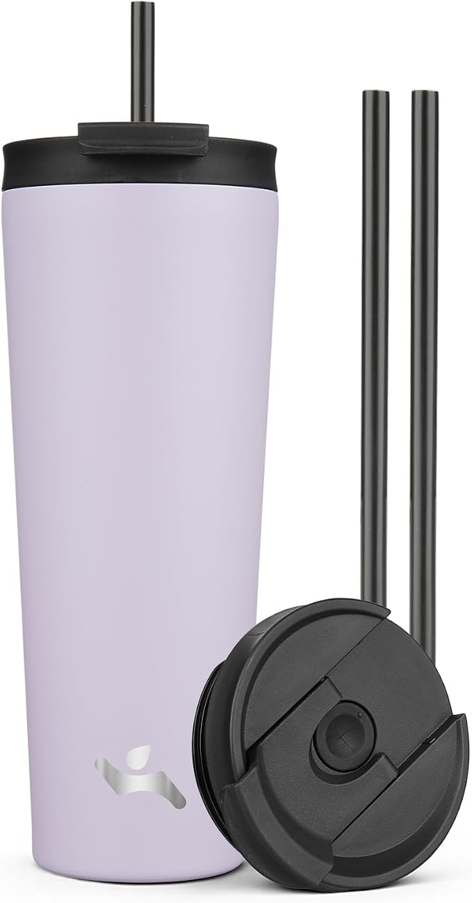 Konokyo 26 oz Insulated Tumbler Water Bottle with Straw Lid, Taro | Stainless steel insulated tumbler for coffee, water and iced drinks; spill-proof lid, 2 straws, cup-holder friendly