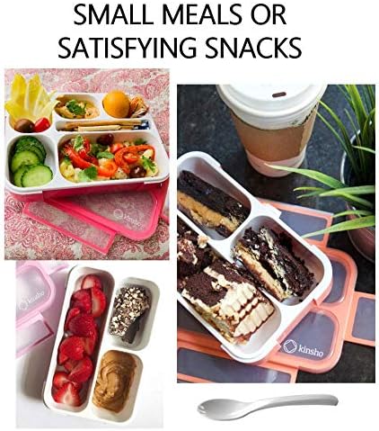 kinsho Small Snack Box Container for Kids Toddlers, Set of 2 (Pink + Coral) | 3 Compartments, Leak-Proof, Spill Proof, BPA-Free Reusable Small Mini Bento Lunch Box for Daycare School Travel, Holds 2 Cups