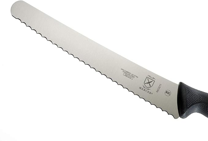 Mercer Culinary M23211 Millennia Black Handle, 10-Inch Left Handed Wavy Edge Wide, Bread Knife
