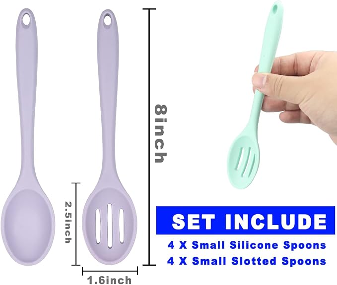 ELANE 8 Pcs Silicone Cooking Utensils Set,Silicone Serving Spoons Cooking Spoons for Nonstick Cookware for Kitchen Salads