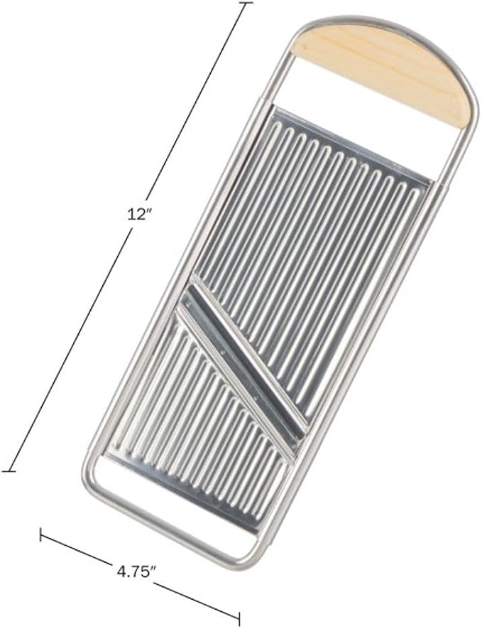 Kings County Tools Handheld Mandoline Slicer for Kitchen, 12” x 4.5” | Stainless Steel Flat Mandolin with Cherrywood Handle, Julienne Cutter for Vegetable and Fruits, Italian Made Kitchen Gadgets