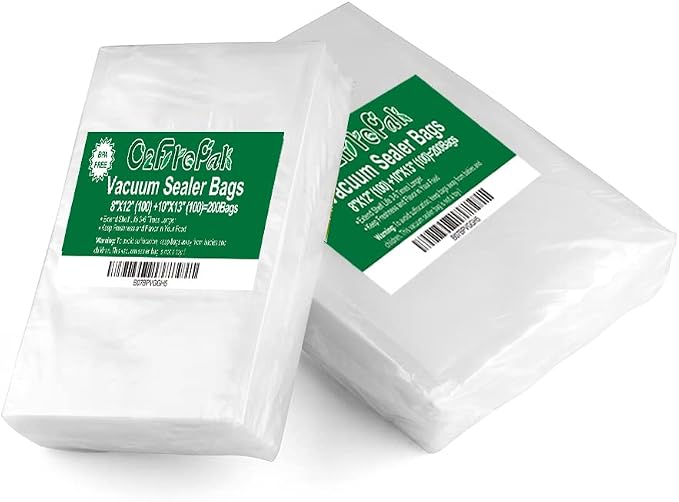 O2frepak 200ct Vacuum Sealer Bags Quart Plus Quart for Food Storage | 10"x13"(Plus Quart 100)+8"x12"(Quart 100) BPA Free PreCut Food Grade,Great for Sous Vide Vacuum Sealer