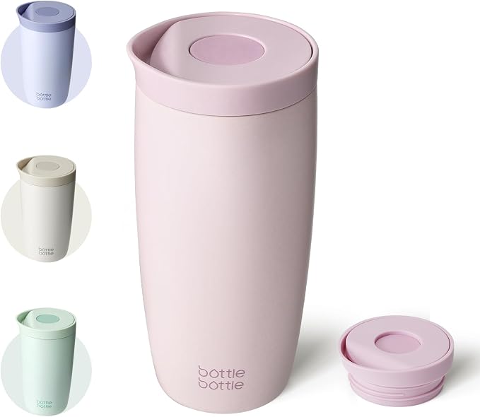 BOTTLE BOTTLE Insulated Coffee Tumbler with Push Button Lid 16oz(Pink) | Leakproof,Stainless Steel Travel Mug,Keeps Drinks Hot & Cold for 6 Hours,for Office & On the Go