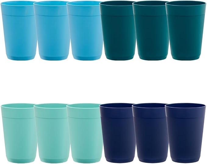 US Acrylic Newport 10 ounce Unbreakable Plastic Stackable Juice Tumblers in Coastal Colors | Set of 12 Drinking Cups | Reusable, BPA-free, Made in the USA, Top-rack Dishwasher and Microwave Safe