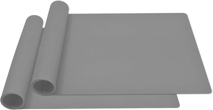 Silicone Placemats, Food-Grade Non-Slip Waterproof, Dining, Stain Resistant, Countertop Protector, Kitchen Counter Mat, Heat Resistant, Baking mat Dishwasher Safe (23.6"×15.7"-2pack, Gray)