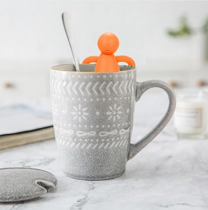 Leden Fine Mesh Tea Infuser for Loose Leaf Cute Tea Steeper, Orange | Stainless Steel Fun Person-shaped Design Tea Strainer Filter with Silicone Handle for Loose Tea Ball for Cup Mug