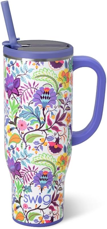 Swig Life 30oz Insulated Mega Mug with Handle & Straw, Mystique | Triple Insulated Stainless Steel - Handle & Straw Included - Extra Large Capacity - Cup Holder Friendly