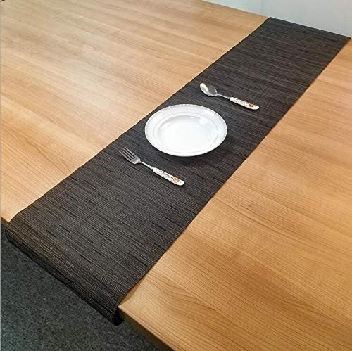 SHACOS Woven Vinyl Table Runner 12x54 inch Indoor Outdoor Table Mats Wipe Clean Plastic Runners for Dining Table Coffee Table Cabinet, Black