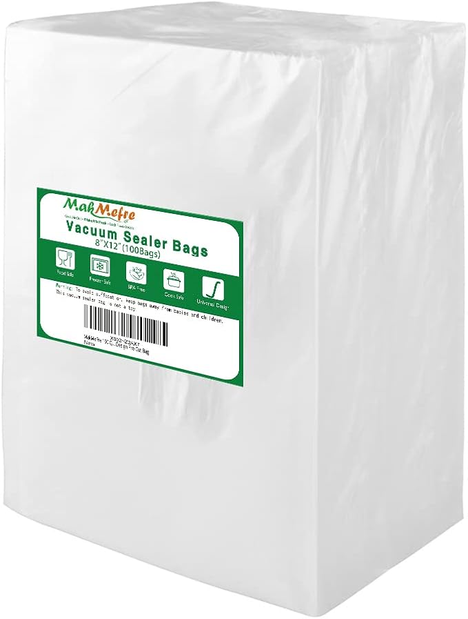 MakMeFre 100 Quart 8x12Inch Vacuum Sealer Bags for Food Storage | BPA Free PreCut Food Grade,Commercial Grade,Heavy Duty Vacuum Food Freezer Bags,Great for Sous Vide Vacuum Sealer