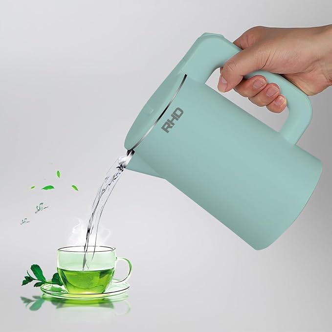 RHD Small Electric Kettle 0.8L, 1000W Fast Boil, Stainless Steel, Green | Auto Shut-Off, Boil-Dry Protection, Mini Travel Kettle for Dorm Hotel, Coffee Tea RV Office