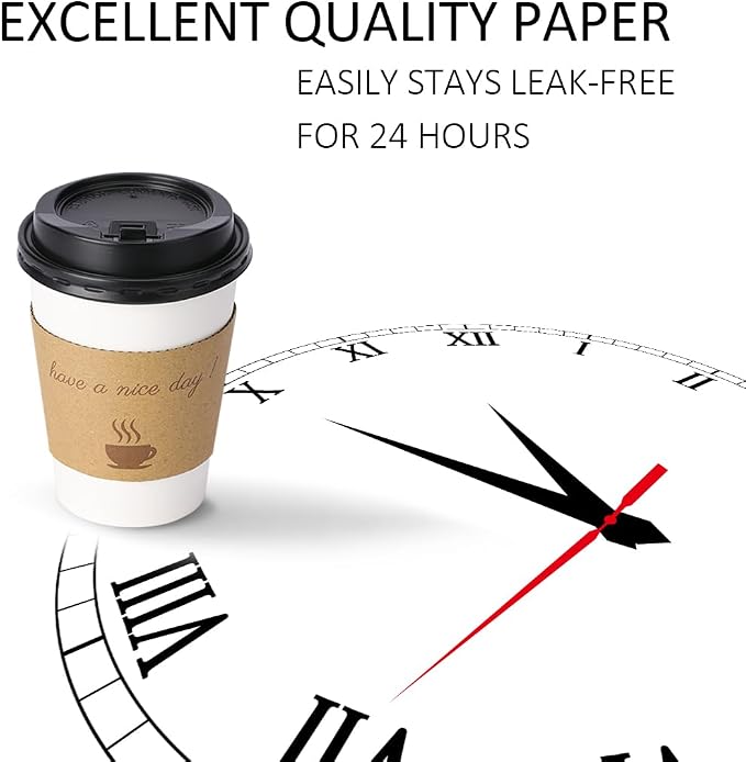 BYSNOW 100 pack 12 oz Disposable Coffee Cups with Lids Thickened Hot Cups | Scald Resistant Hot Cup with Sleeves and Stirring Sticks, To Go Coffee Cups for Home, Office, Cafes and Party (White 12oz)
