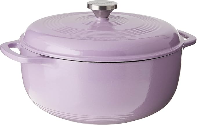 Lodge 7.5 Quart Enameled Cast Iron Oval Dutch Oven with Lid – Dual Handles – Oven Safe up to 500° F or on Stovetop - Use to Marinate, Cook, Bake, Refrigerate and Serve – Lilac