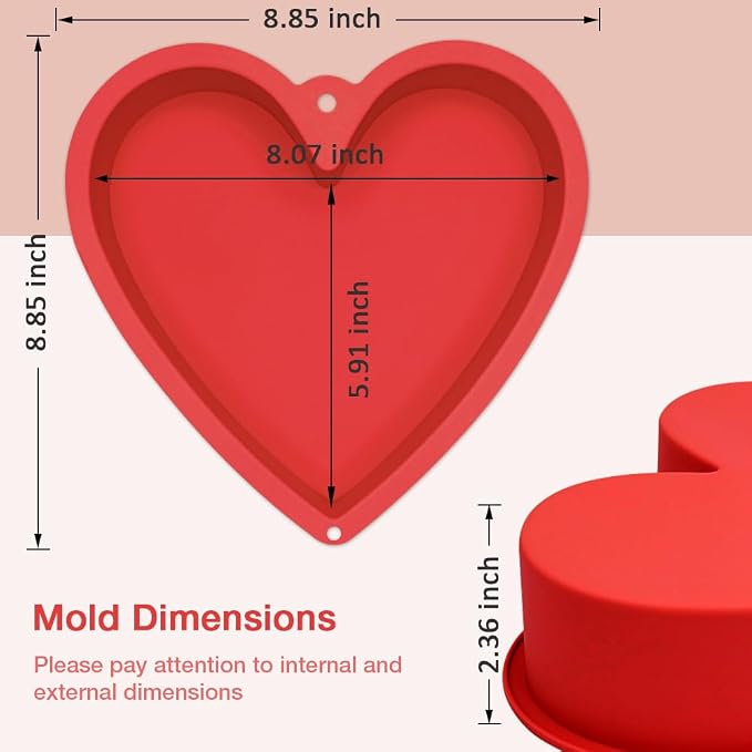 Alimat PluS 8 Inch Heart Shaped Cake Pans Set of 2 with Hanging Hole(Red) | Silicone Material
