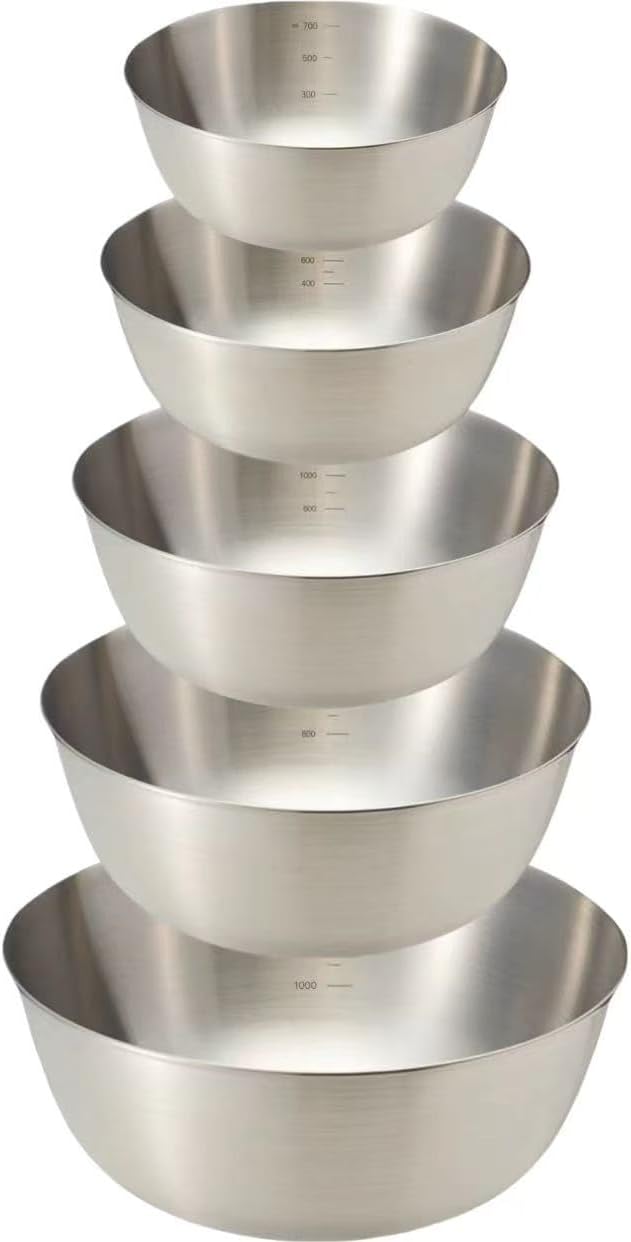 Mixing Bowl Set - 5 Piece, Stainless Steel, Ideal for Kitchen, Cooking, Baking