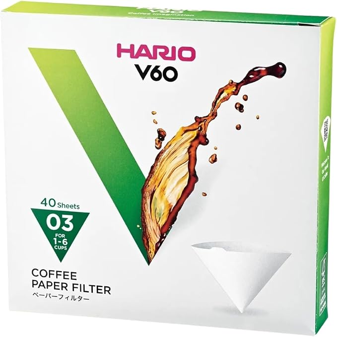 Hario V60 Paper Coffee Filter, Size 03, White, 40ct Box