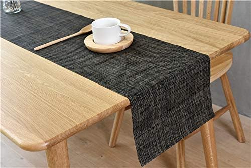 Zupro Woven PVC Table Runner(Hemp Black) 12x71IN, for Indoor/Outdoor Use | Washable Heat-Resistant Non Slip Table Mats PVC Vinyl Kitchen Dining Patio Table Place Mats for Holidays Dinner Parties BBQs