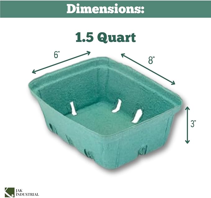 25 Pack Green Molded Pulp Fiber Berry/Produce 1.5 Quart Basket - Large Berry Basket