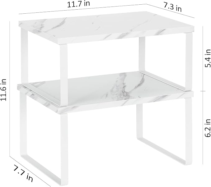 NEX Cabinet Organizer Shelf, Kitchen Counter Shelves Set of 4 | Stackable & Expandable Spice Rack, Space-Saving Pantry Organizers Bathroom Countertop Storage, White