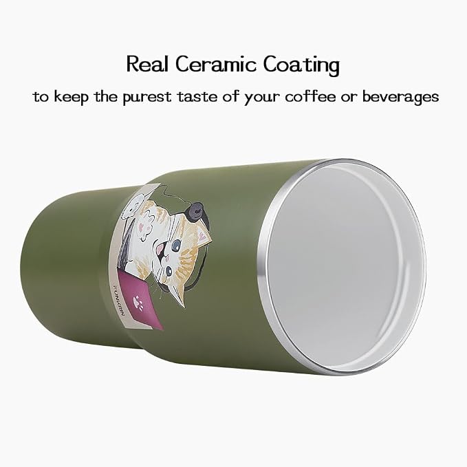 Funkrin Insulated Coffee Mug with Straw & Flip Lid, 24oz Tumbler Cup with Ceramic Coating, Double Wall Vacuum Leak-Proof Travel Mug wiht Tea Infuser for Office School Party Camping