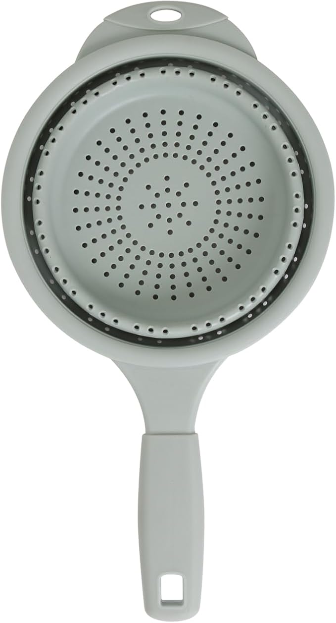 Dexas 8" Collapsible Silicone Strainer in Sage, Kitchen Strainer with Handles, 7.2 Cup Capacity | BPA-Free, Heat-Resistant, Space-Saving Kitchen Tool
