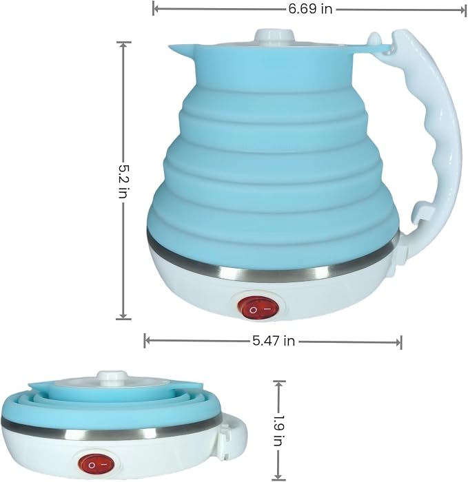 Travel Electric Kettle Small, Portable Travel Kettle Electric, Collpasible Electric Kettle, Food Grade Silicone Tea Kettle, Ultra-thin Foldable, Auto Shut off and Keep Warm, 110V 555ml (Blue)