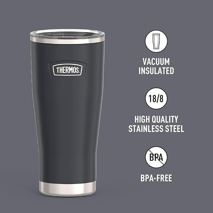THERMOS ICON SERIES Stainless Steel Cold Tumbler with Slide Lock, 24 Ounce, Granite