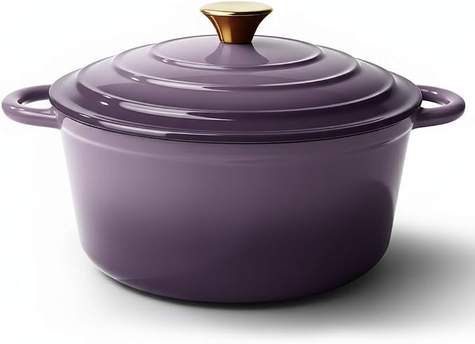 Vintage Style 4.5 Quart Dutch Oven Pot with Lid, Non Stick Enameled Cast Iron Dutch Oven for Bread Baking, Heavy-Duty, Oven Safe Ceramic Cookware Up to 500°F for Baking, Braising, Stews, Roasting, Purple