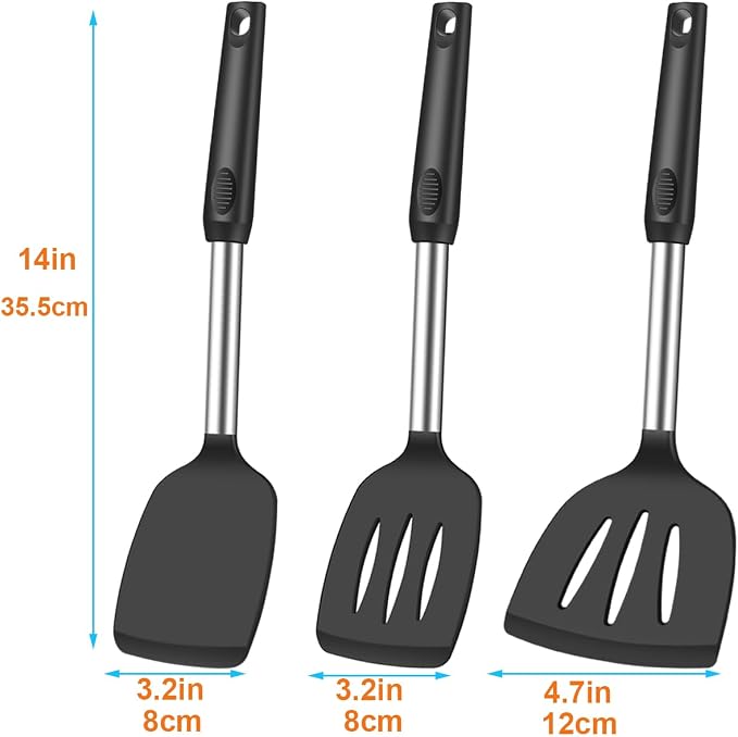 KLAQQED Spatula Set Silicone Heat Resistant for Nonstick Cookware Rubber Silicone Spatula Turner Fish, Large Nonstick Plastic Egg Wok Spatula for kitchen use Cooking Utensils Set