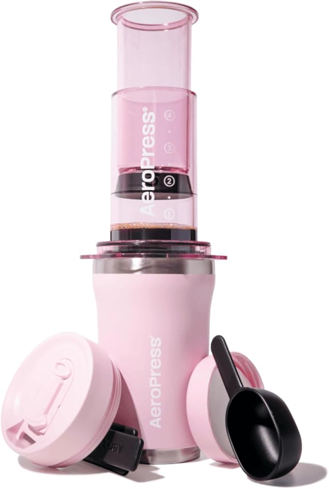 AeroPress Go Plus Portable Coffee Maker Kit, Pink | Small, Travel, Camping & Office, All-in-One French Press, Pour-Over & Espresso-Style Manual Brewer