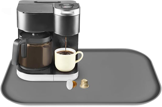 Silicone Coffee Maker Mat with Lip for Countertops, 24'' x 16'', Grey | Multi leak-proof coffee tray for countertop, non-slip silicone mat fits most coffee makers & espresso machines, wipe-clean