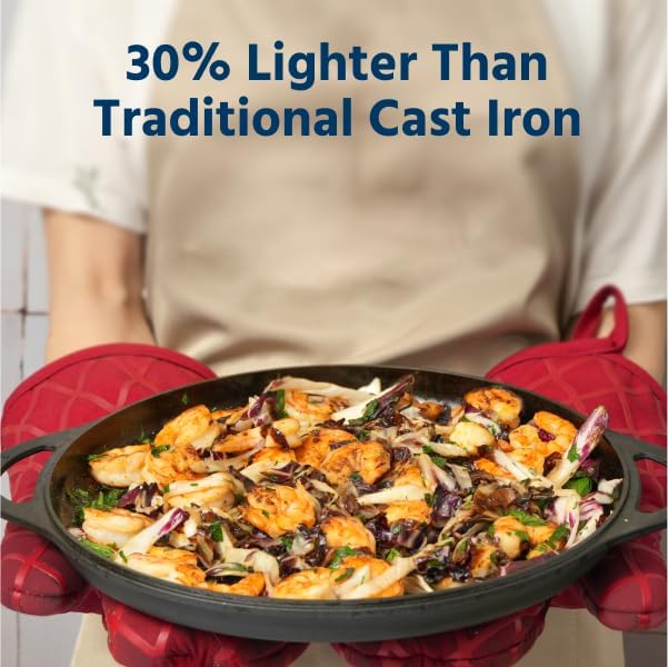12inch Lightweight Pre-Seasoned Cast Iron Griddle Smooth Grill Pan | Non-Stick Polished Flat Pan Use with an Oven, Stove, Grill, or Campfire, Handcrafted, PFAS-Free, Non-Toxic, Easy to Clean