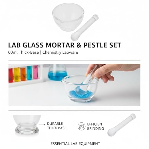 BESTYASH Glass Mortar and Pestle Set with Thickened Base for Stability Small 2.55In Grinding Bowl and Pestle for Laboratory Use and Kitchen Spices Grinding Easy to Clean
